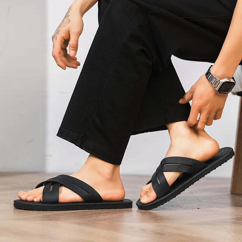 Outdoor-Leder-Herren-Slipper, Sommer-Sandalen für Herren, modische Strandschuhe, hochwertige Freizeitschuhe, Slip-on-Römerschuhe, Flip-Flops – Detail 10