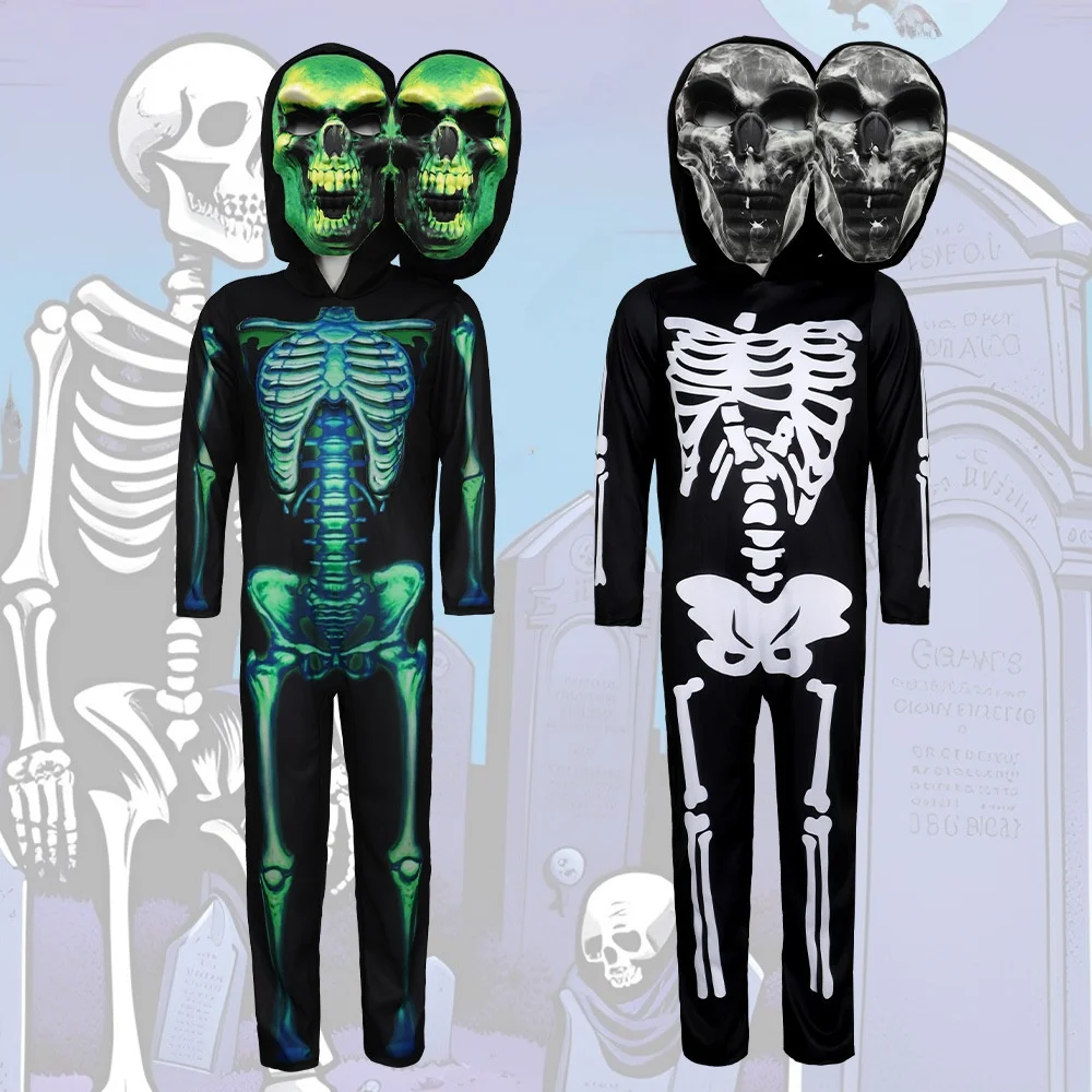 

Хэллоуин Косплей с двойной головкой Детское сценическое представление Шутка Фестиваль призраков Маскарад Танцевальный костюм Пар Этническая сценическая одежда