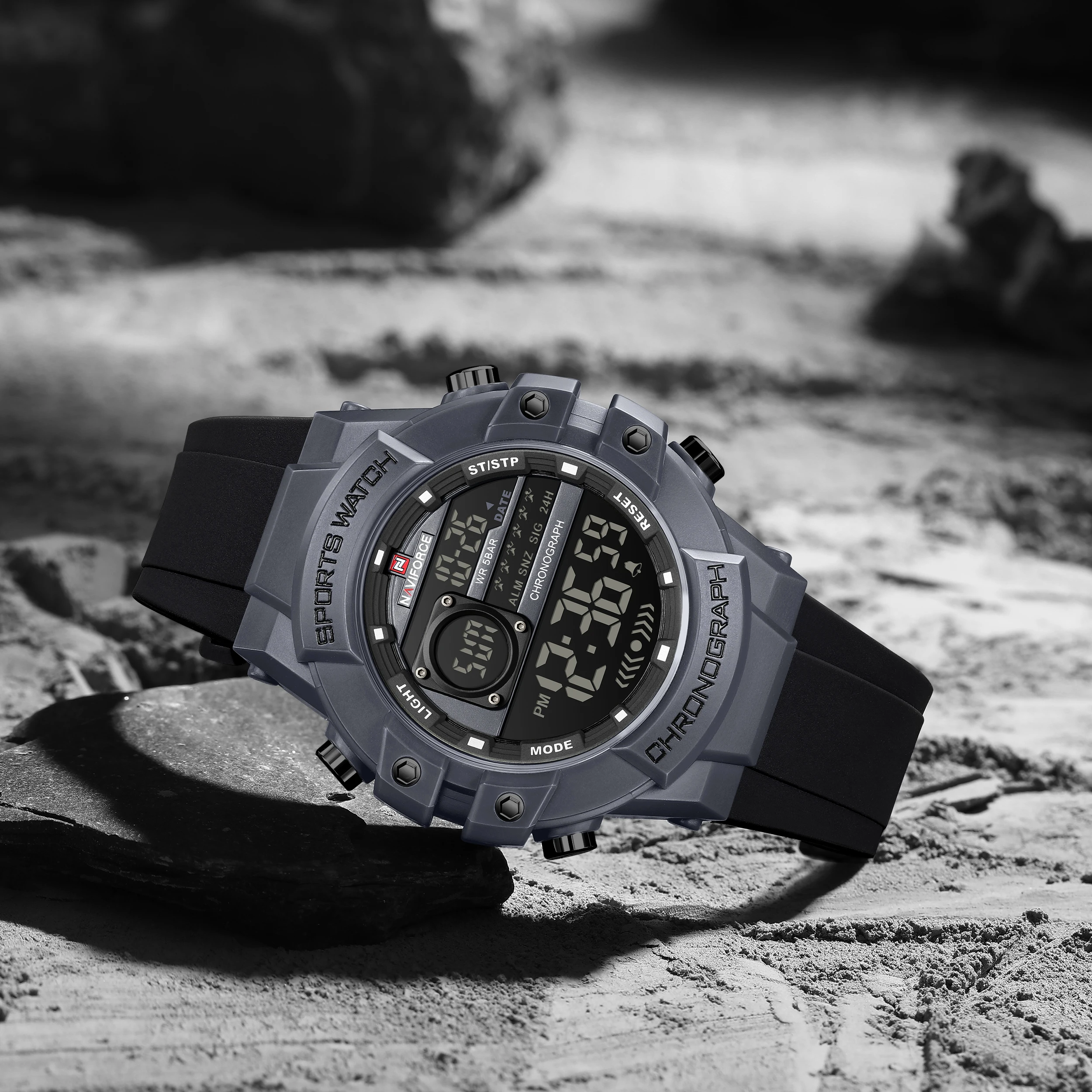 NAVIFORCE 6102 ساعة رقمية للرجال التقويم مقاوم للماء سيليكون موضة الساعات الإلكترونية الرياضية للرجل relojes para hombres