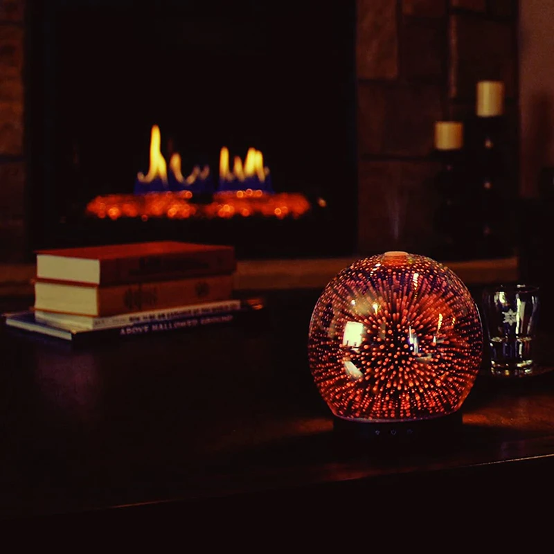 3D แก้ว Aroma Diffuser,น้ำมันหอมระเหยอัลตราโซนิคน้ำมันหอมระเหยรุ่น Air Humidifier,โหมดดอกไม้ไฟ200Ml 7สีเปลี่ยนไฟ