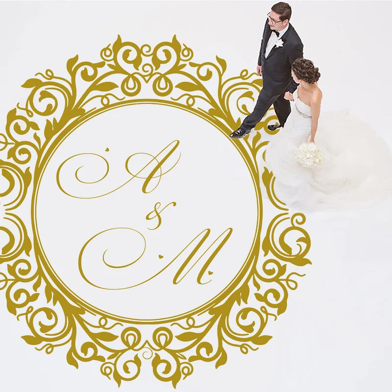 

Wedding Dance Floor Decor Vinyl Decals Custom Made Design Party Favors Aisle Runner Sticker Wedding Monograms Gold Silver S623