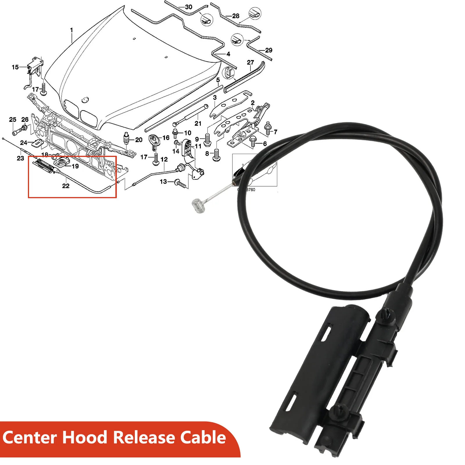 For BMW E39 520i 523i 525i 528i 530i 1998 - 2005 Bonnet Hood Release Latch Cable Easy Installation Without Handle OE 51238190754