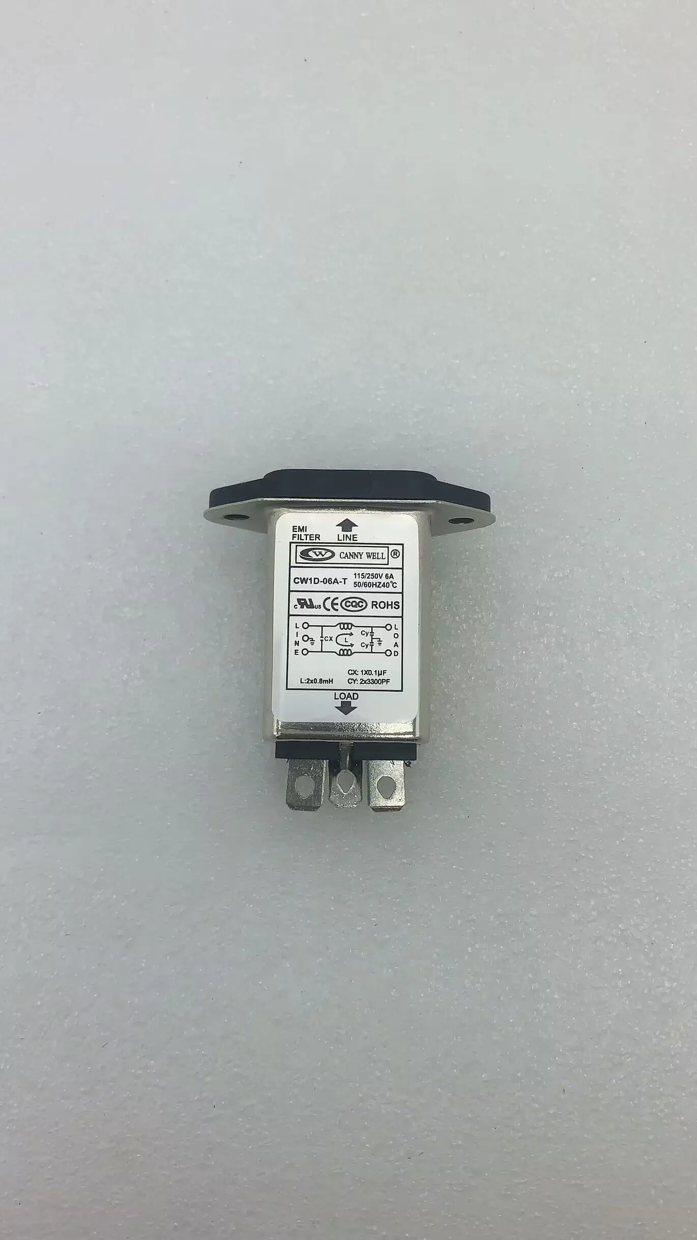CW1D-6A-T 섀시 마운트, IEC 320 C14 전력선, EMI 필터, AC 115V, 250V, 6A