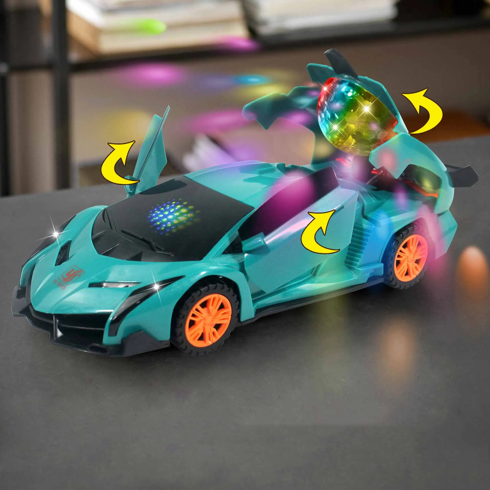 

New Children's Simulation Electric Gimbal Rotating Open Door Sports Car Toy Dazzle Color With Lights Music Dancing Car Boy Gifts