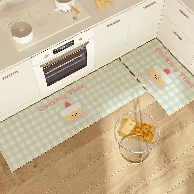 VIKAMA2PC Kitchen Wipe-Clean No-Rinse Carpet Waterproof Oil-Resistant PVC Runner Door Mat Anti-Slip Anti-Fatigue Floor Mat