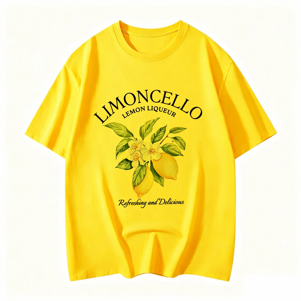Lemon Letter Print T-shirt Short Sleeve Crew Neck Casual Top For Summer Women Kawaii Streetwear Graphic Tees Vintage Fruit Shirt