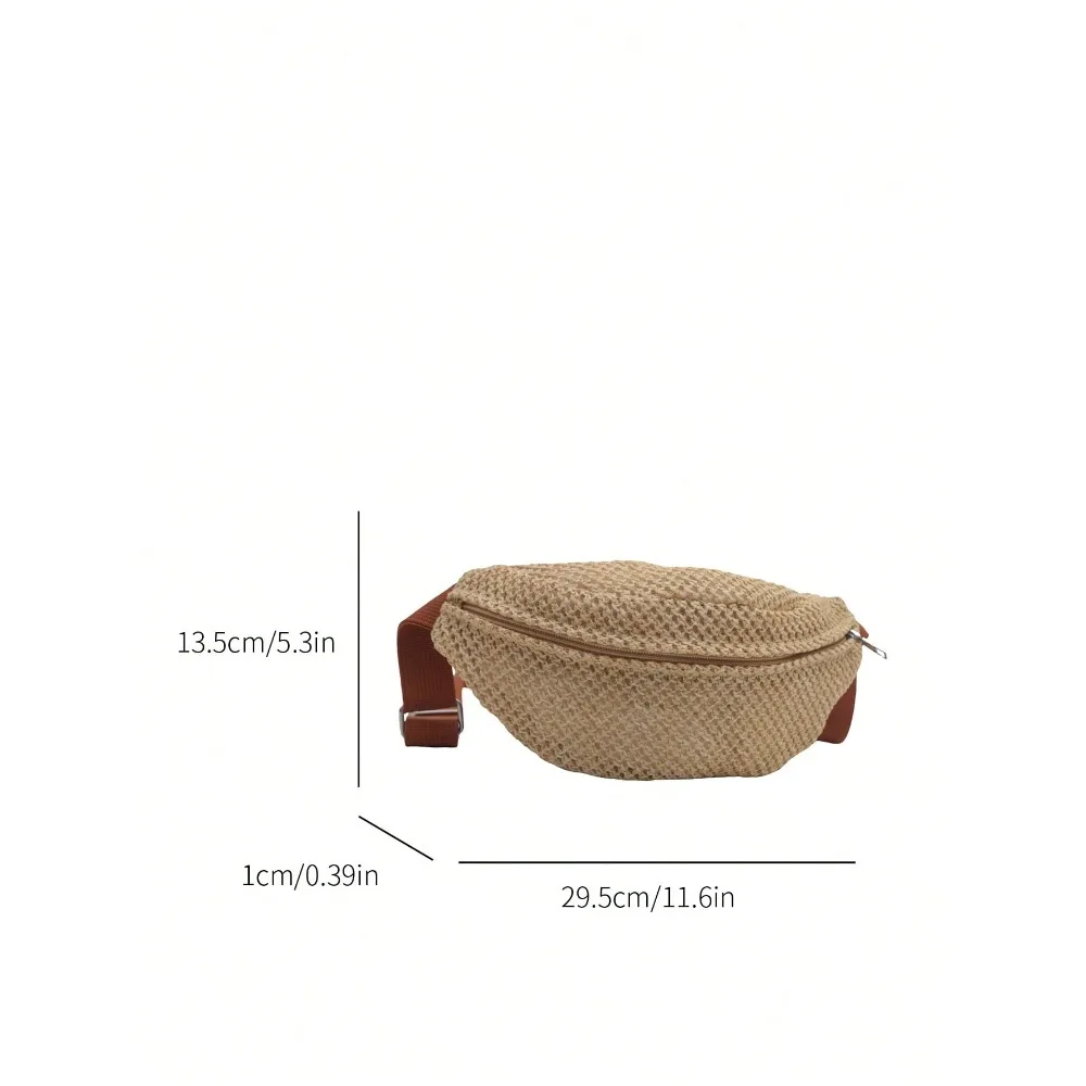 Womens Stylish Woven Chest Bag - Light Brown, Breathable Crossbody Phone Pouch, Versatile Waist Pack for Beach, Sports & Outings image 5