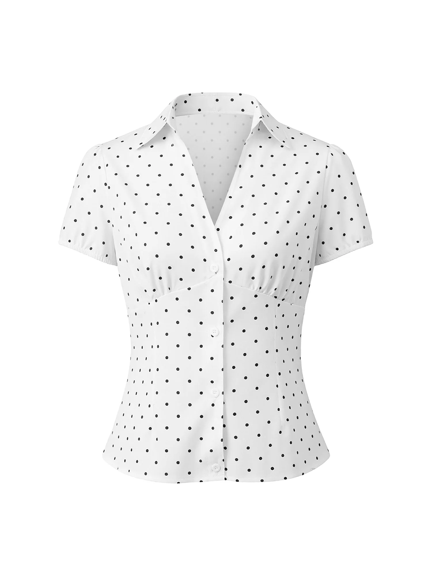 

Women s Spring Fit Tops Lightweight Short Sleeve V Neck Button Down Dot Print Blouse Casual Daily Wear