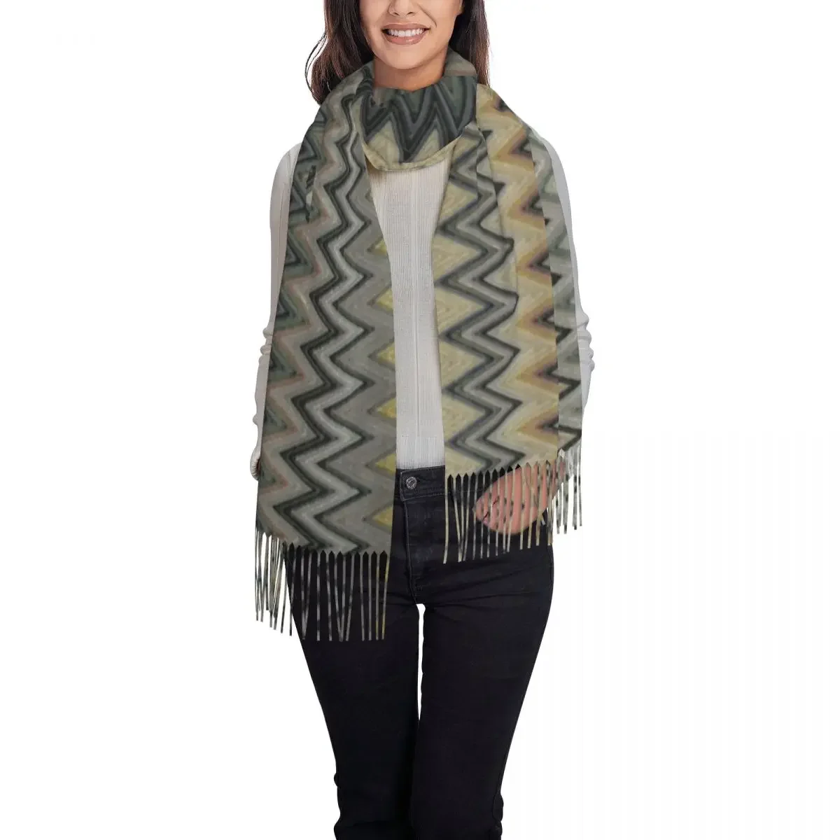 Fashion Camouflage  Chevron Tassel Scarf Women Winter Fall Warm Shawl Wrap Female Chic Zigzag Scarves