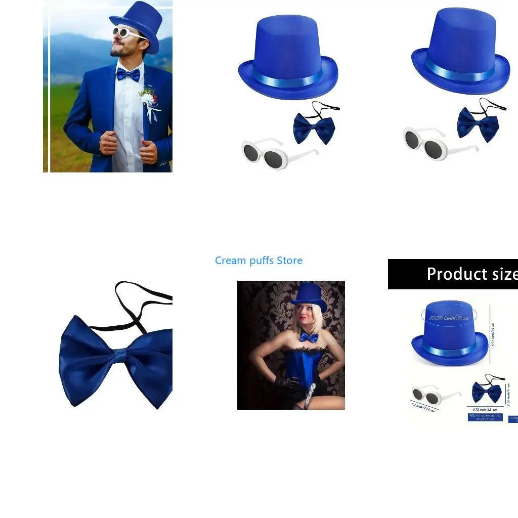 50LE Elegant 4 Piece Prom Top Hats And Bows Tie Collection Fashion Matching Accessories For Stage Shows Themed Parties