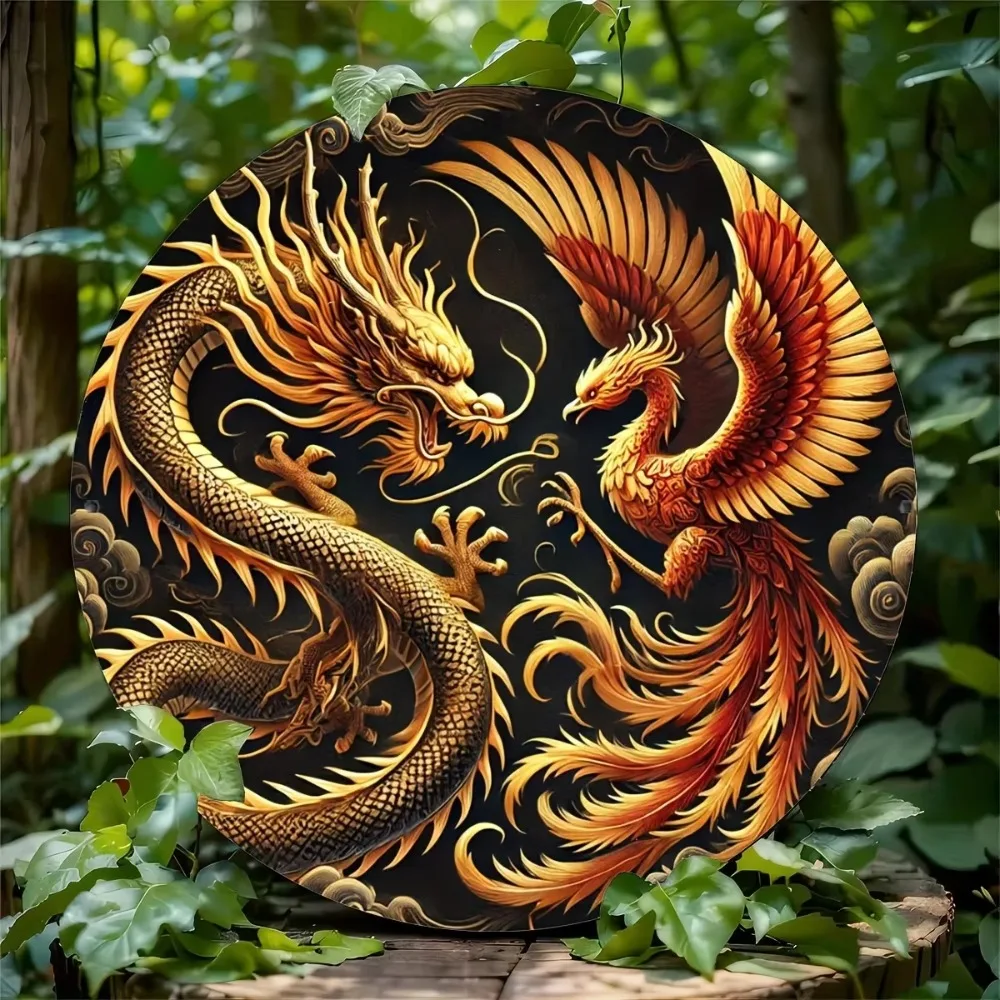 RusticMythArt ®   ديكور حائط معدني - تنين وفينيكس |   تفاصيل مرسومة باليد |   لافتة للنظر |   مثالية للهدايا تحت عنوان
