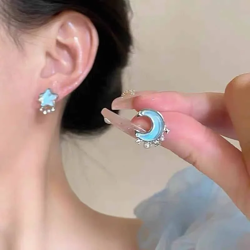 

2025 New Sparkling Asymmetric Star Earrings for Women Waterdrop Tassel Chain Moonstone Planet Star Jewelry Gifts