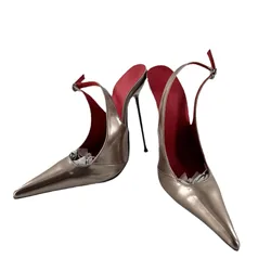 High heels patent leather long pointed shallow mouth designer style sexy and fashionable men's and women's buckle with red linin