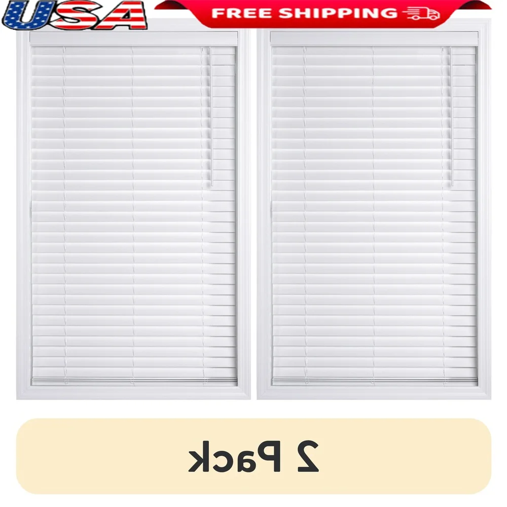 

2 Pack 2 Inch Cordless Faux Wood Blinds Horizontal Window Shades Privacy Light Control Moisture Resistant Easy to Install