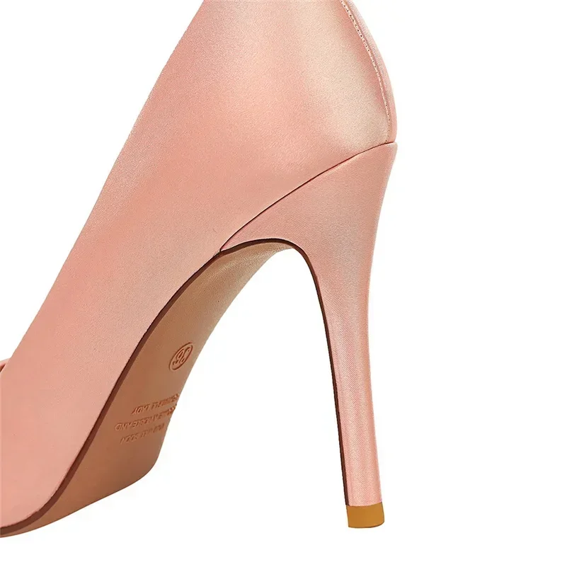 New Women Fetish 10cm High Heels Office Career Satin Pumps Lady Holiday Party Scarpins Stiletto Green Pink Shoes Plus Size 34-43