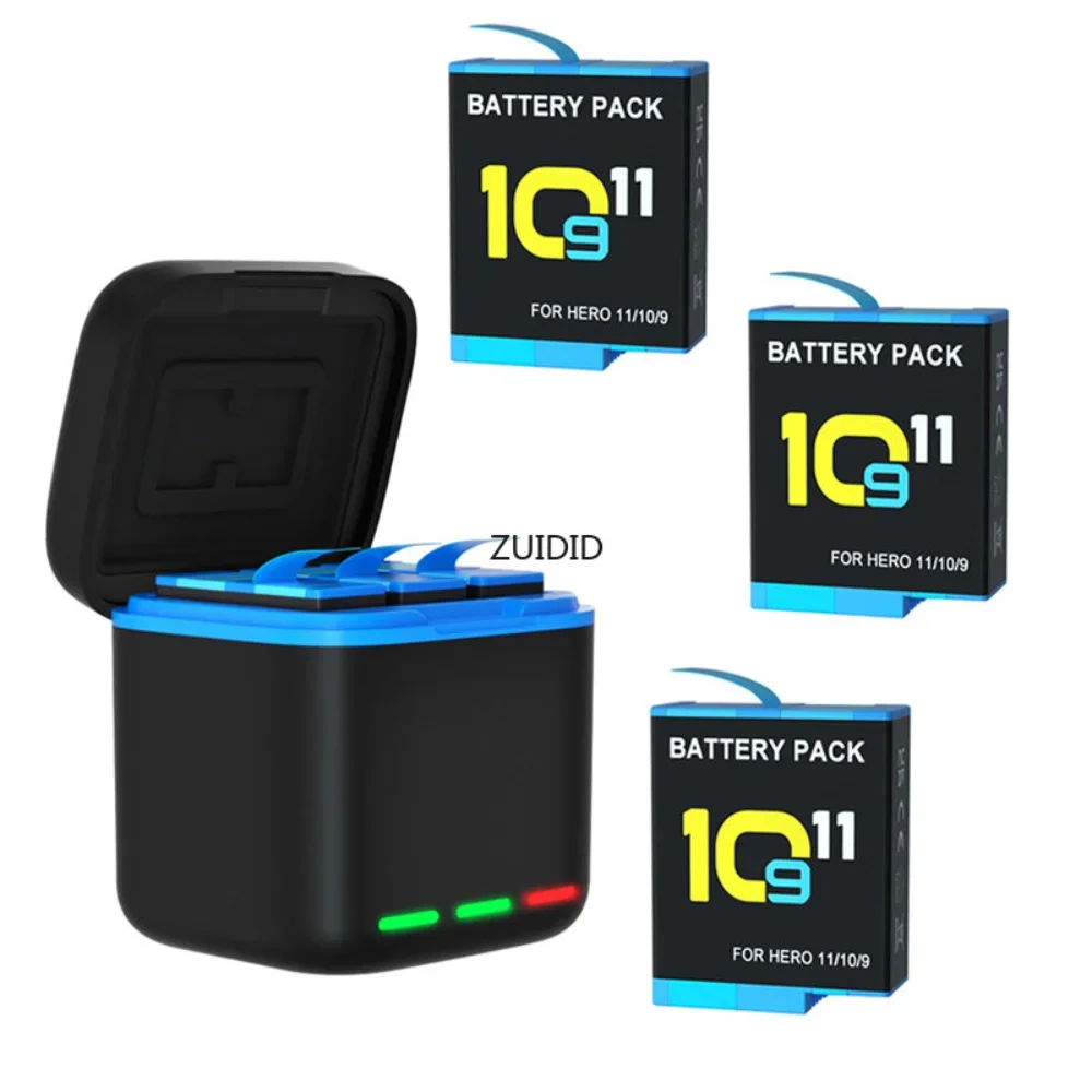 Batteries For GoPro Hero 12 11 10 Camera 3 Way Smart Charging Case Battery Charger Storage Box For Gopro 9 Black Accessories Kit