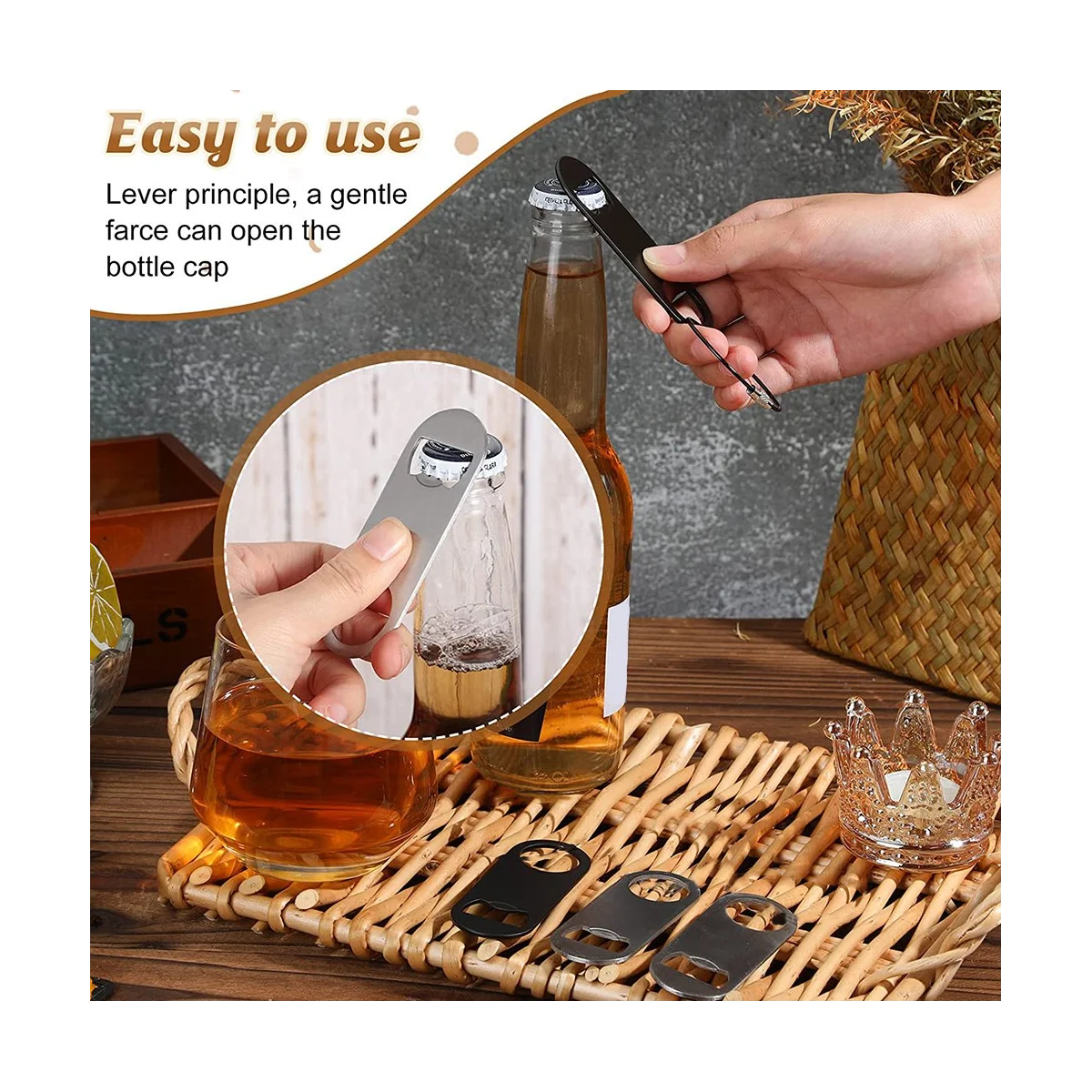 50 Pcs Stainless Steel Flat Bottle Opener Bartender Kitchen Bar Restaurant Tool, 3.5 X 1.3 Inches