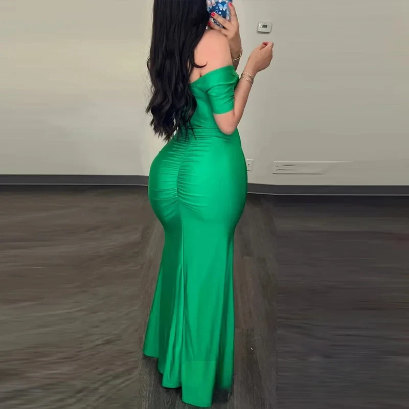 2025 primavera verão novas roupas femininas cor sólida com decote em v cintura fenda vestido plissado vestido sexy