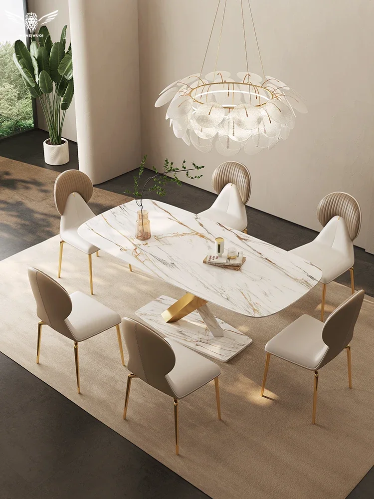 Minimalist Modern Simple Home Small Apartment Six-Person Restaurant Light Luxury Stone Plate Dining Table and Chair