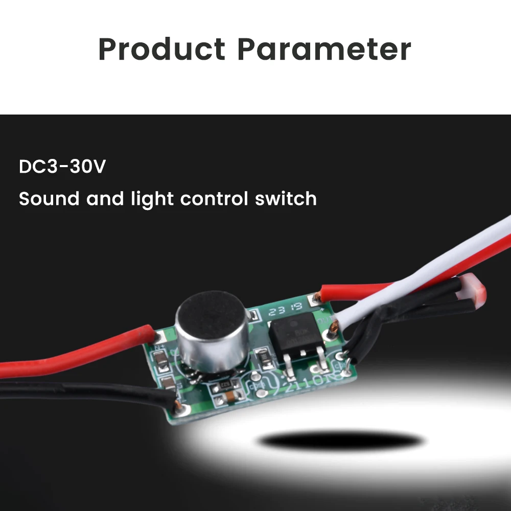 DIY Low Voltage DC Sound Light Control Sensor DC3V-30V LED Driver 5V 6V 12V 24V Photosensitive Voice Switch Module Circuit Board