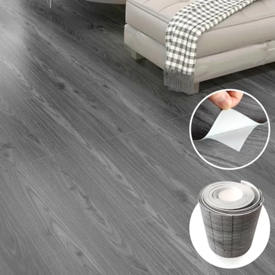

5 Sq.FtWood Peel and Stick Floor 36 Pack Grey Vinyl Flooring No Adhesive Residue 36"×6" Waterproof and Non-Slip Laminate Floori