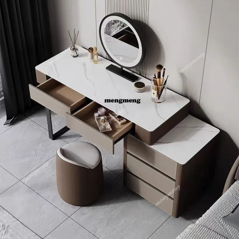 New Italian master bedroom saddle leather rock slab minimalist three-bucket cabinet bedroom dresser storage