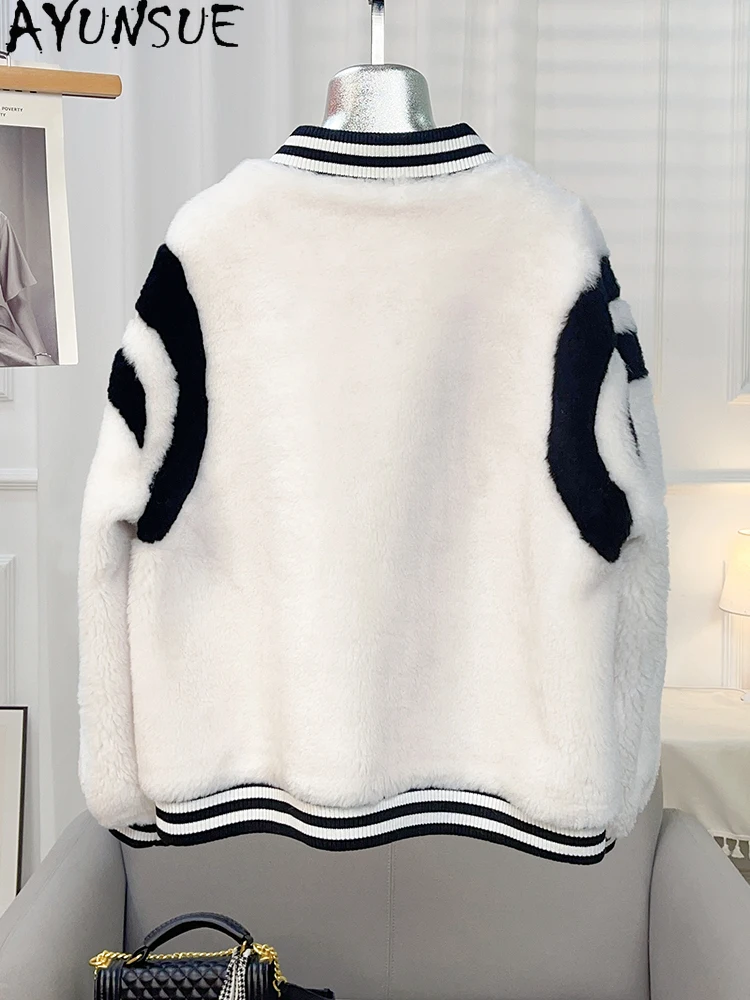 AYUNSUE 100% Natuurlijke Wol vrouwen Jas 2025 Herfst Winter Baseball Lam Bont Jas Vrouw Kleding Outerwears Nieuwe Abrigo Mujer