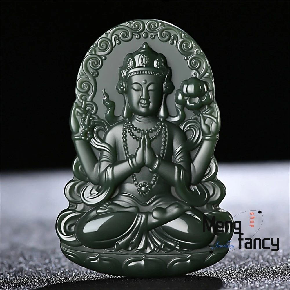 

Натуральный зеленый нефрит Hetian Taqing, изящные ингредиенты, подвеска с четырьмя руками Гуаньинь Тайцзи Багуа, пейзаж, высококачественные изысканные ювелирные изделия