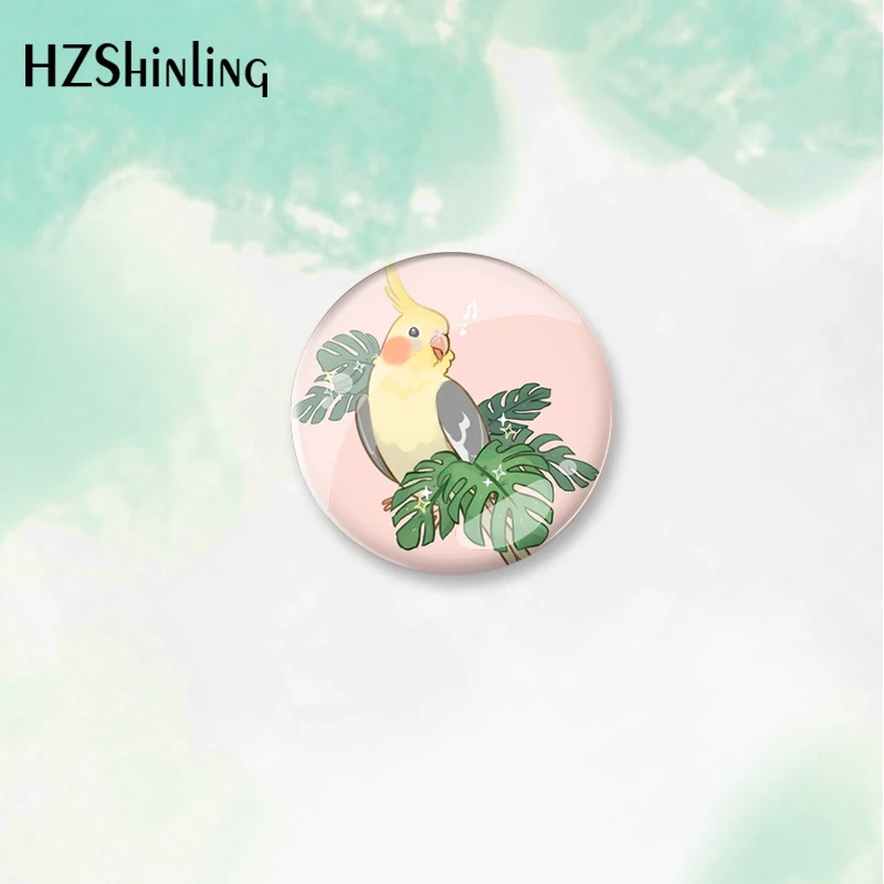 2023 Cockatiel Birds Parrot Art Pattern Round Button Badge Brooch For Clothes Backpack Decoration Pin Jewelry