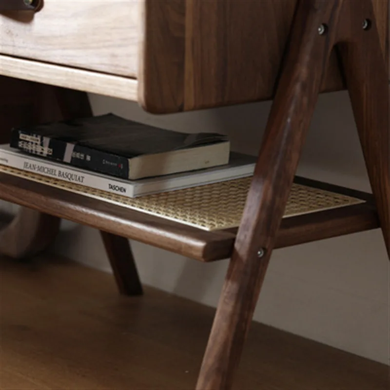 Nordic all solid wood bedroom bedside table black walnut double sofa side cabinet