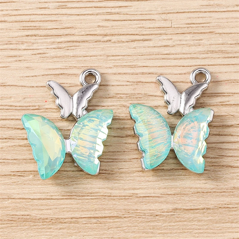 5 Stück 16 x 20 mm niedliche bunte Kristall-Anhänger mit fliegenden Schmetterlingen für die Schmuckherstellung, Ohrringe, Halsketten, DIY-Bastelzubehör – Detail 13