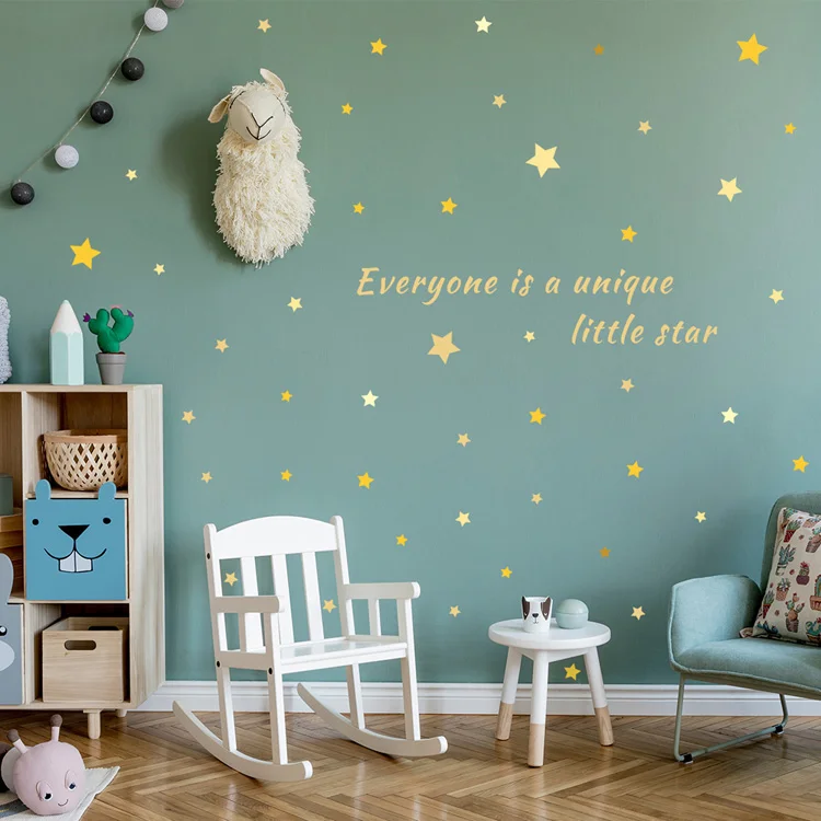 Englische Sprichwörter, gelbe Sterne, Wandaufkleber, Babyzimmer-Dekoration, Kinderzimmer-Hintergrunddekoration, Heimtapete, selbstklebende Aufkleber – Detail 2
