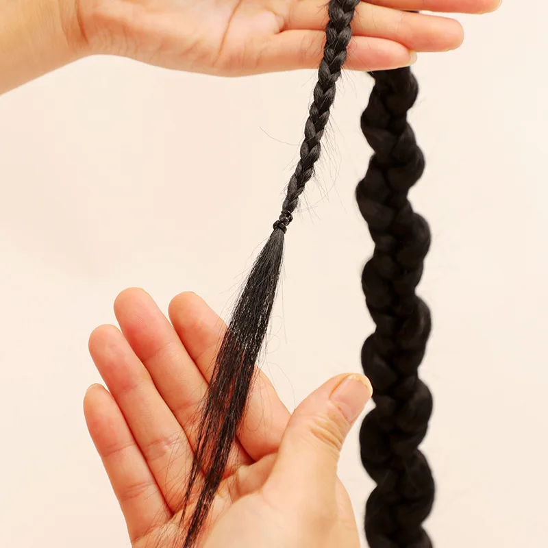 Cabelo trançado sintético de guruilagu 28 polegadas tranças longas rabo de cavalo penteado tranças bonito hip hop rabo de cavalo para meninas preto falso