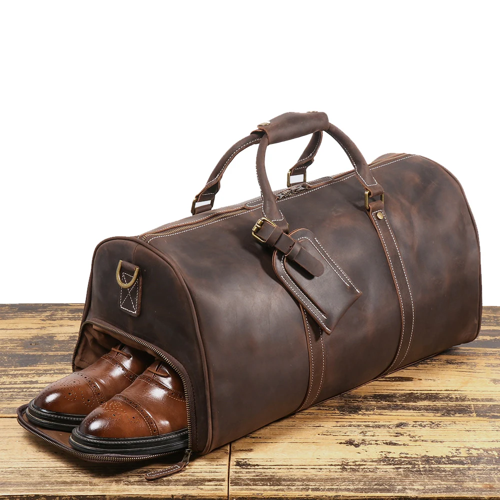 

Мужская дорожная сумка-дафл из натуральной кожи класса люкс, высококачественная мужская сумка через плечо для путешествий на выходные с отделением для обуви