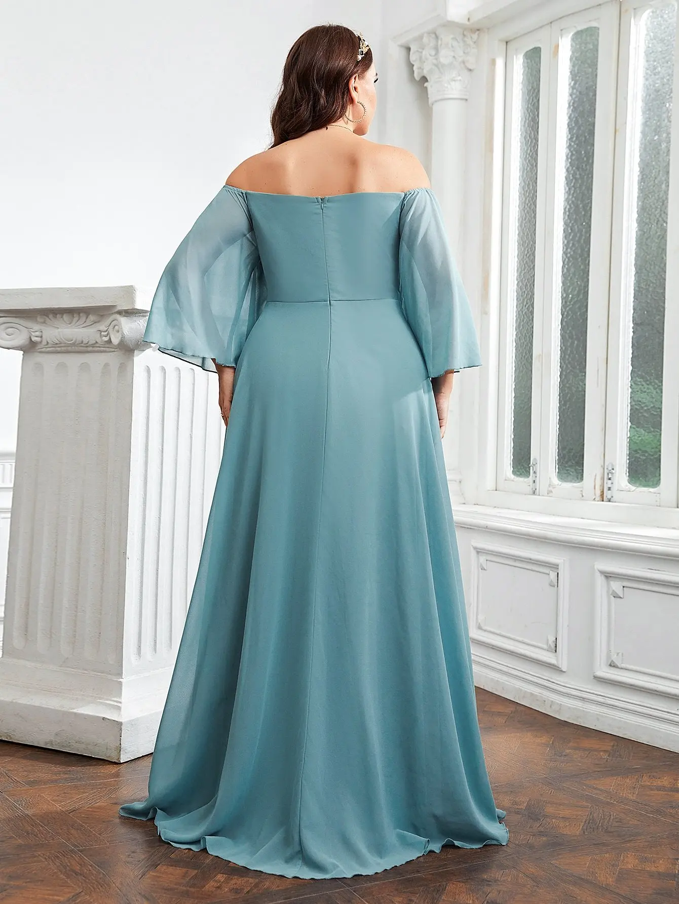 2024 Casual Fahsion Wedding Guest Dresses Women Strapless Applique Long Sleeve Elegant Party Dresses Solid Color Evening Dress