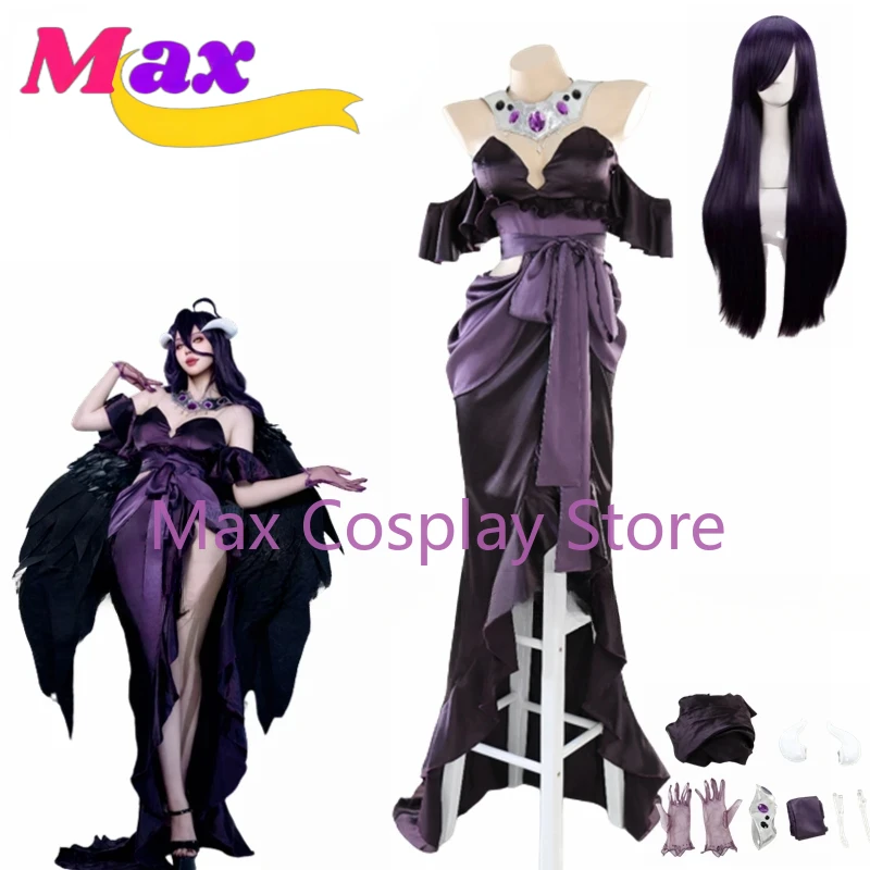 

Max Anime Overlord Season 4 Albedo Cosplay Costume Albedo Evening Party Black Sexy Dress Wig Halloween Uniform Christmas Costume