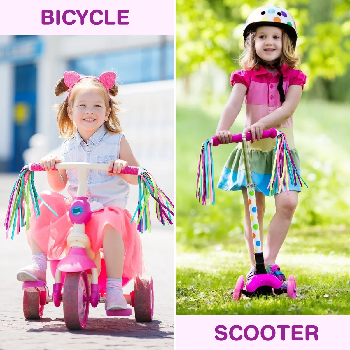 BESPORTBLE One Pair of Childrens Bike Handlebar Streamers Grips Tassels Ribbons Baby Carrier Accessories (Colorful)