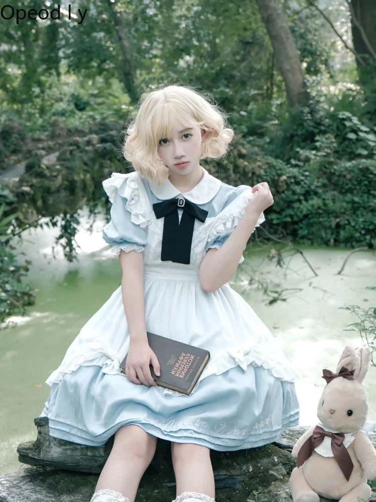 

Japanese Original Sweet and Cute Girl Lolita Op Dress 2026 Summer New Tea Party Round Neck Bubble Sleeve Dress