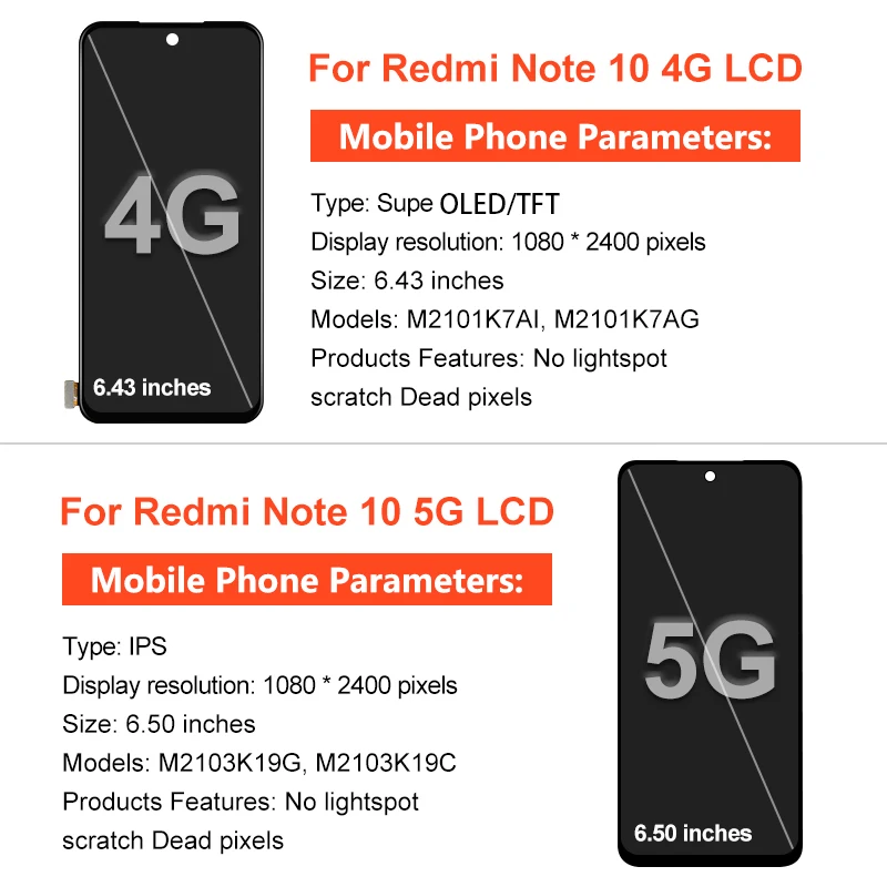 OLED For Redmi Note 10 4G LCD M2101K7AG Display Touch Screen Digitizer For Redmi Note 10 5G LCD M2103K19G Replacement Parts TFT