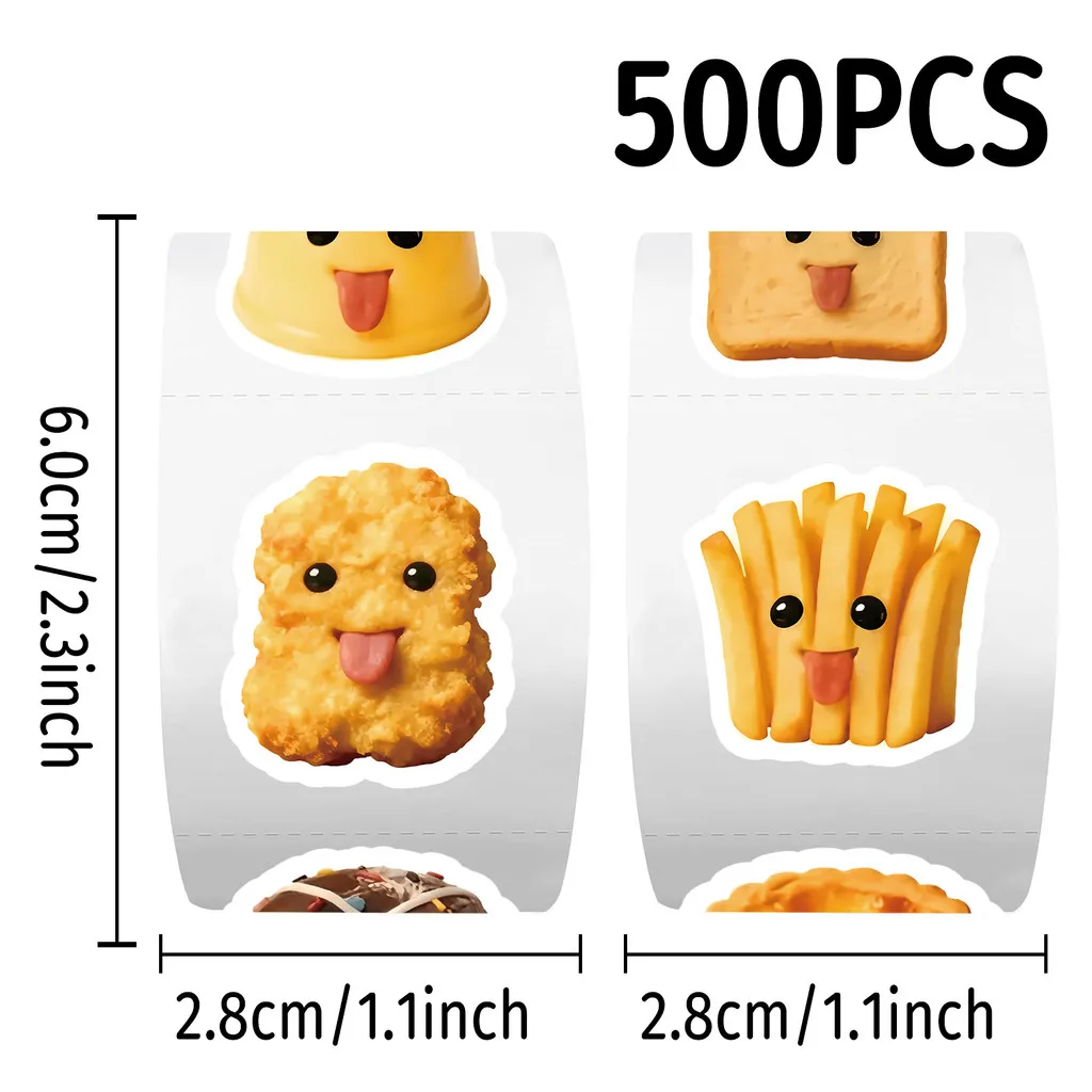 500Pcs Per Roll Abstract Food Art Pattern Stickers Trendy Gourmet Design Decorative Decals Giajar Sticker Store