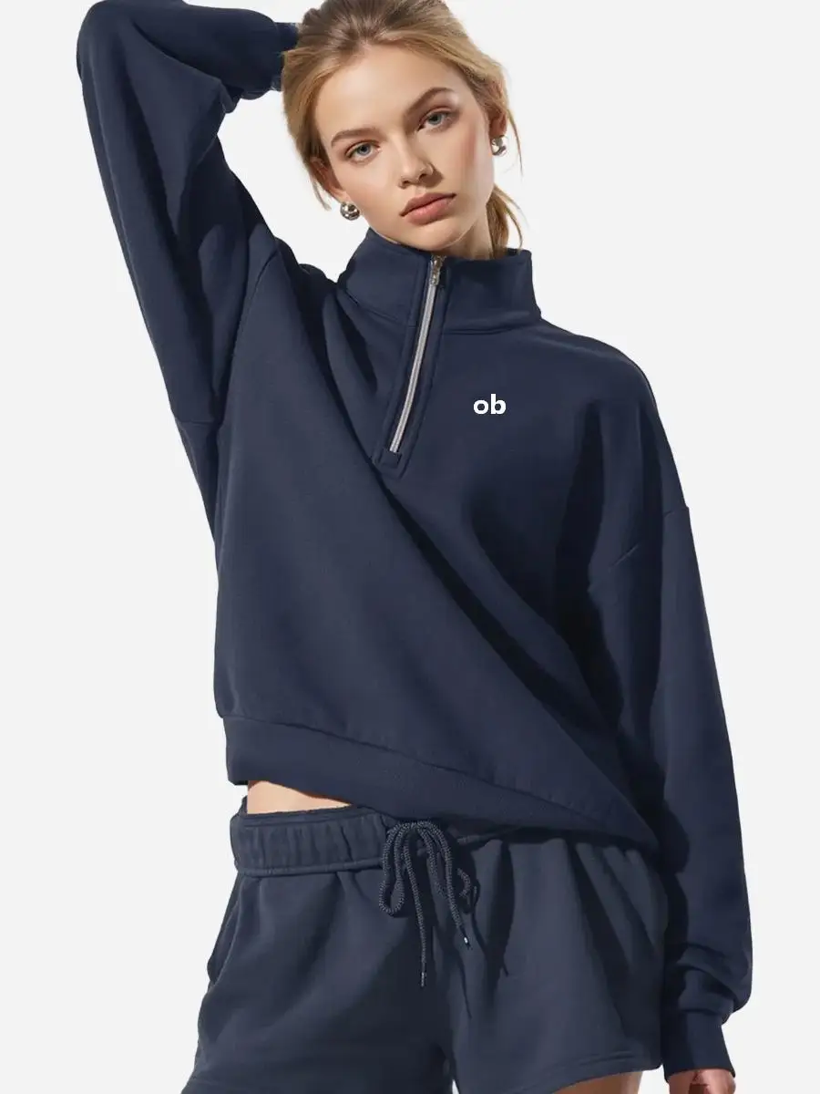 Sport coat, fall/winter sweatshirt, padded and thick yoga wear, casual and loose, versatile and warm, half-zip yoga top