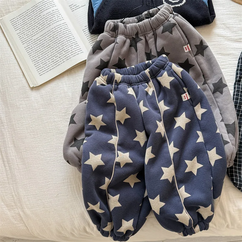 Winter New Kids Warm Pants Print Llittle Girls Cotton Trousers Baby Clothing Boys Loose Thicken Pants Children Casual Clothes