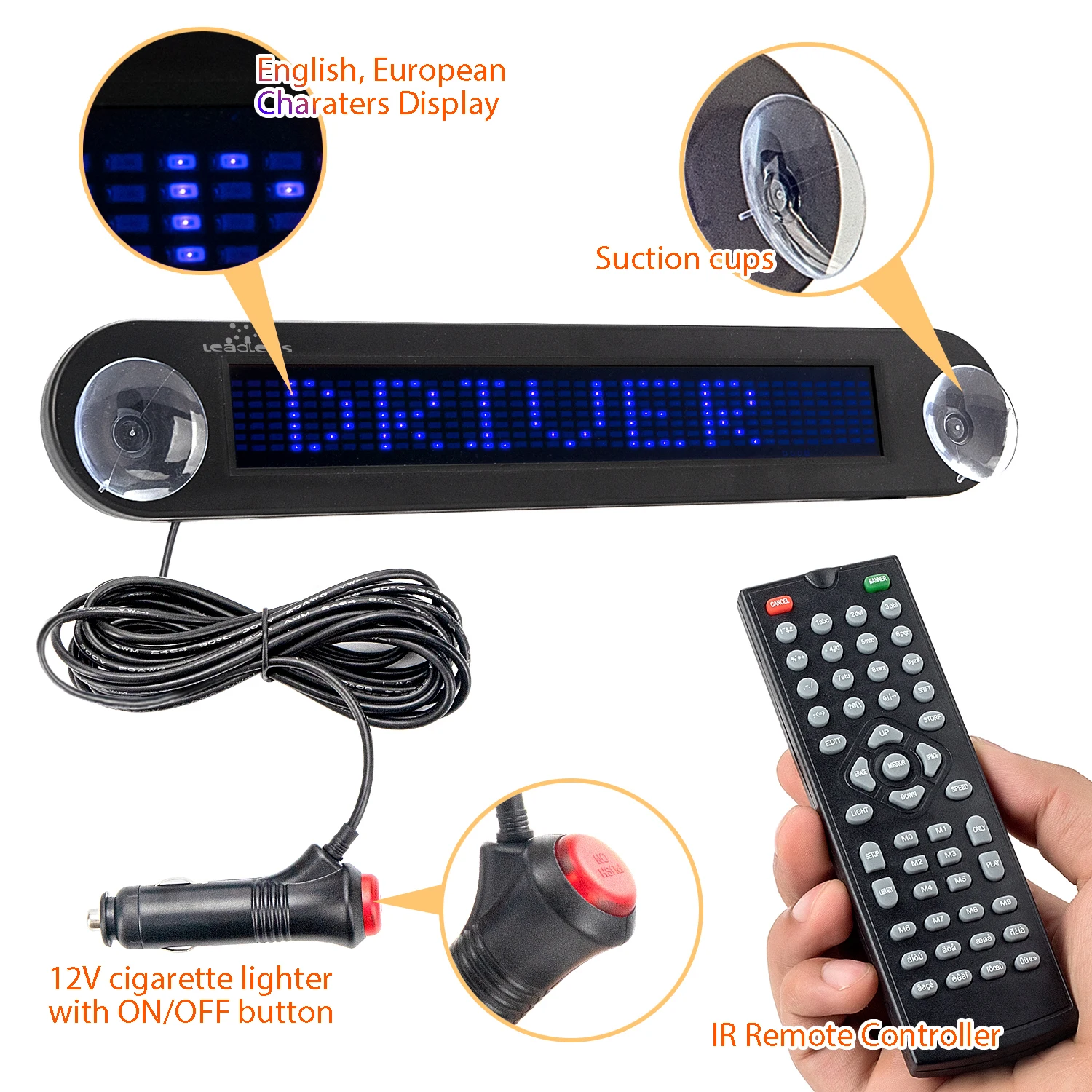 12V Car LED Sign Display with Power Switch Remote Control Programmable Scrolling Message Board for Car Led Display Red 30CM