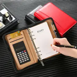 A6 PU Leather Business Notebook With Zipper Loose Leaf Folder Diary Binder Notebook With Calculator Journal Book Notepad