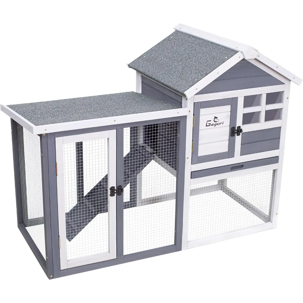 

large rabbit hutch indoor outdoor chicken coop wooden bunny cage with waterproof roof (48''l x 24''w x 36''h grey)