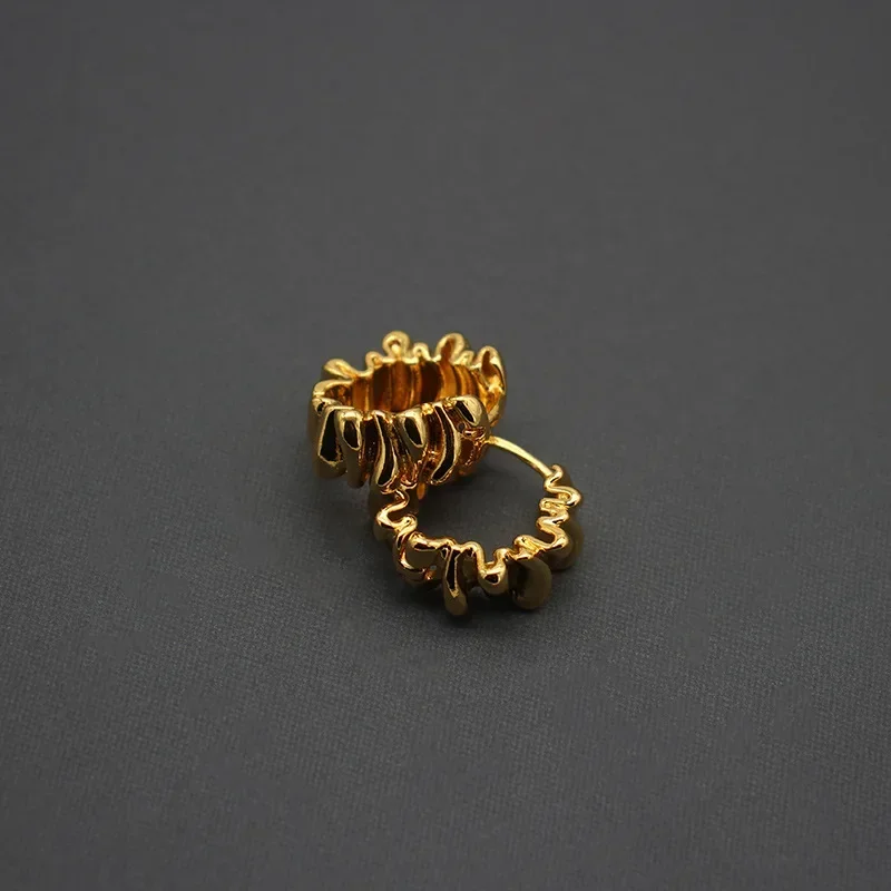 French Retro 24K Copper Plated with Real Gold Wrinkled Texture Niche Jewelry Earrings
