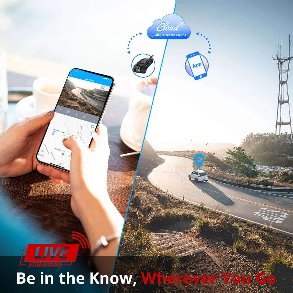 Jimi 4G Dash Cam JC400P With Live Stream HD 1080P Dual Cameras Built-in GPS Wifi Hotspot Support Multiple Alarms Car DVR Monitor