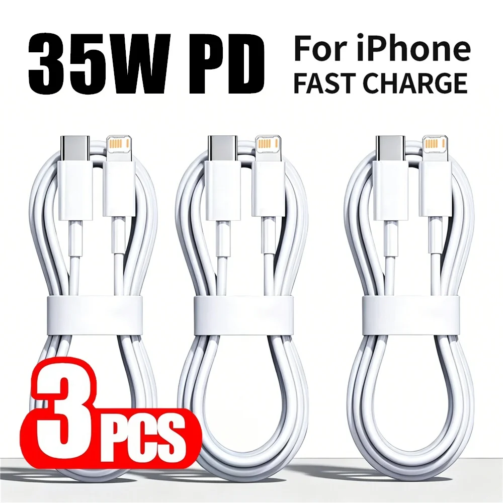 3PCS 35W PD Fast Charge Cable For iPhone 11 12 13 Mini 14 Pro Max X XR XS Max SE 6S 7 8 14 Plus Quick Charging USB-C Data Cables