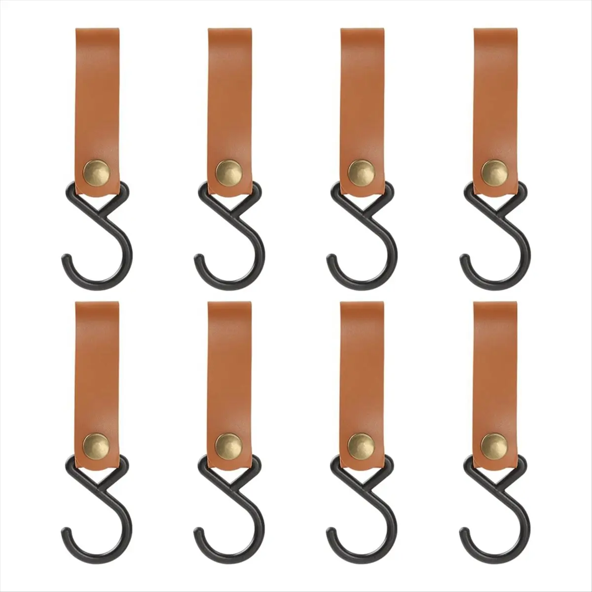 *A02R 8 Pcs Leather S-Hooks Leather Hook,S-Hooks S Shaped Hooks Coat Hook for Hanging, Camping Hook Hanger Hooks (Brown)
