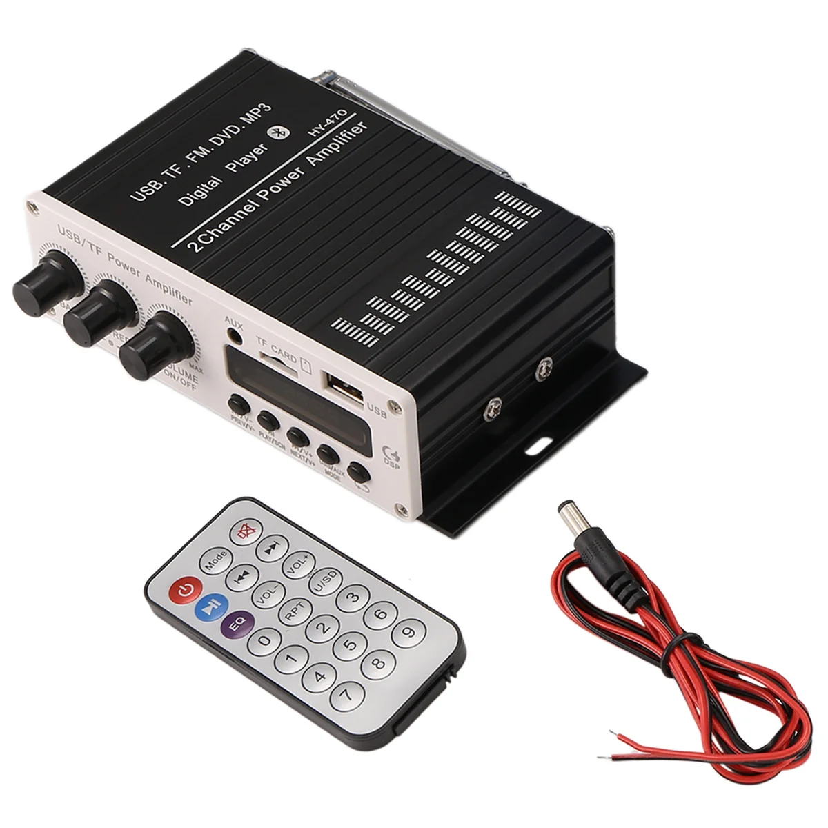 12V Digital Audio Power Amplifier Bluetooth 5.0 HIFI Treble and Bass Audio AMP 20Wx2 for Home Theater Club Car Party